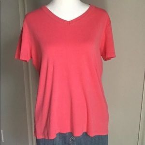 Lands’ End Classic V-Neck Pink Cotton Short Sleeve T-Shirt Spring Summer